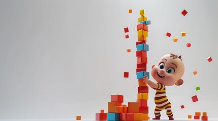 Obraz premium Cute Cartoon Baby Playing with Colorful Building Blocks