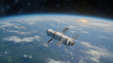 Naklejka premium Spacecraft Orbiting Earth.