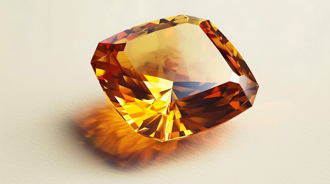 Sparkling Golden Gemstone on White Background