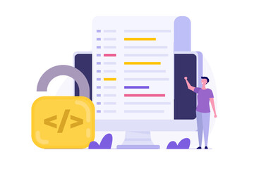 Open source programming concept. Programmers working on open-source software for automation developing free and open architecture.