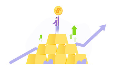 Gold investment concept. Represents investing in gold, ETFs, and strategies for making a profit, saving, and managing wealth.