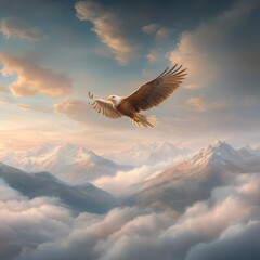 Fototapeta premium Eagle Soaring Above the Clouds in the Mountains.