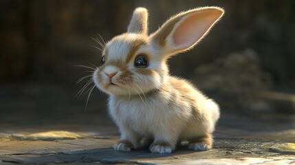 Obraz premium 17. **Adorable 3D depiction of a small, fluffy bunny with long ears and a twitching nose