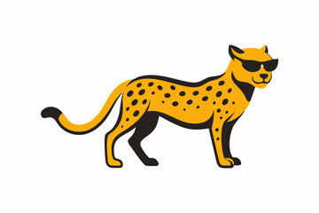 A Cheetah with sunglass logo icon, silhouette style, minimalist, white background 