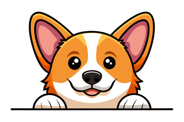 illustration of peeking cute corgi dog