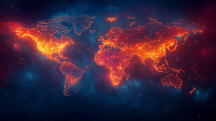 Obraz premium Glowing world map illuminates global connectivity in space. Concept of global network