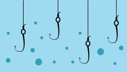 Fishing Hooks Underwater. Hobbies and leisure fish catching activities concept