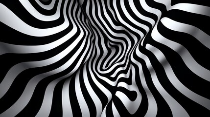 Obraz premium Abstract black and white striped pattern creating a fluid, wavy effect. Ideal for modern design projects and artistic backgrounds.