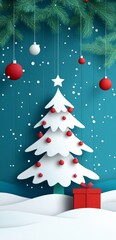 Obraz premium Paper cut handcraft christmas tree concept backdrop - genrate AI
