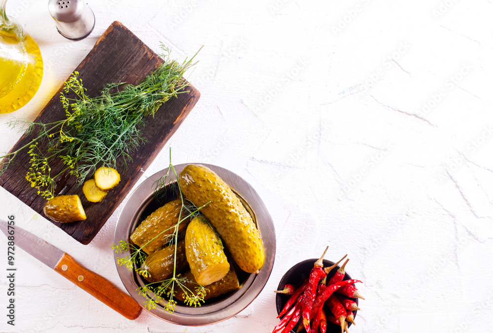 Canvas Prints picled cucumber in bowl, cucumber with dill