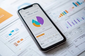 Close-up of a budget management app with a simple, clean interface â€“ Gen Z client tracking monthly expenses, promoting financial responsibility, fintech accessibility