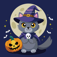 Halloween background a spooky cat and evil pumpkin. Generative AI