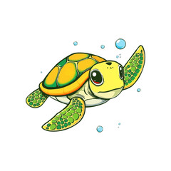 Sea turtle vector illustration isolated on white background. Cartoon marine animal. watercolor, oil painting style turtle mascot logo