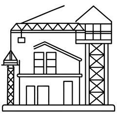 construction site outline coloring book page line art drawing