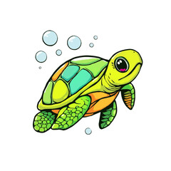 Sea turtle vector illustration isolated on white background. Cartoon marine animal. watercolor, oil painting style turtle mascot logo