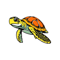 Sea turtle vector illustration isolated on white background. Cartoon marine animal. watercolor, oil painting style turtle mascot logo