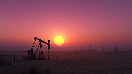 Naklejka premium Oil Rigs at Sunset in the Desert.