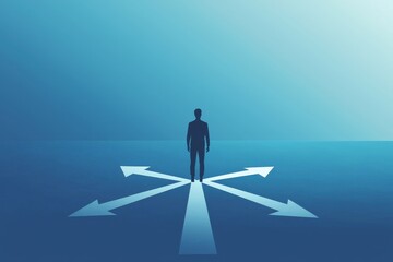 Obraz premium Person standing at a crossroads with multiple paths, symbolizing decision-making and future choices