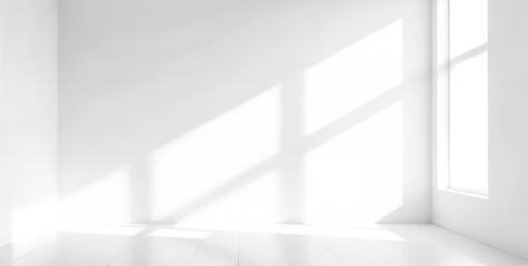 Fototapeta premium Sunlight & Shadow Play. Sunlight Streams Through Window, Creating Soft Shadows on White Wall. Overlay Effect, Transparent Background for Design.