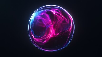 Abstract sphere with blue and pink neon lights.