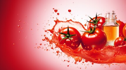 Bottle of tasty ketchup and tomatoes on dark background. Neural network ai generated art