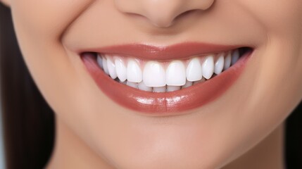 Obraz premium Beautiful female smile after teeth whitening procedure. Dental care. Dentistry concept. Neural network ai generated art