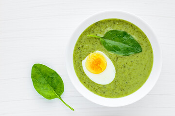 Green soup. Broccoli spinach cream soup in a bowl.