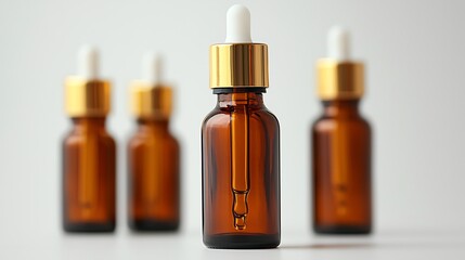 A close-up of a stylish amber glass dropper bottle on a light background, perfect for essential oils or serums.