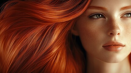 Obraz premium A stunning portrait of a young woman with vibrant red hair, emphasizing beauty and elegance in natural lighting.