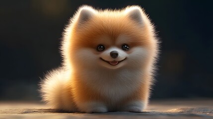 Obraz premium 6. **3D render of a sweet, fluffy Pomeranian puppy with a cheerful expression