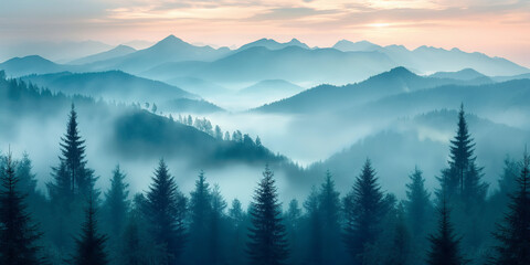 Obraz premium Panorama view of forest and mountains