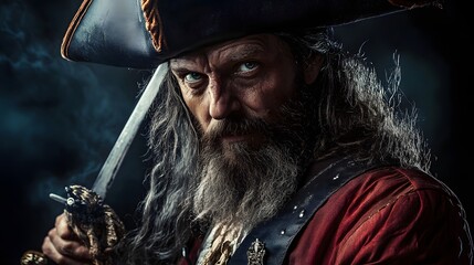 13. **A swashbuckling pirate warrior in a tricorn hat, with a cutlass