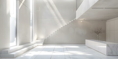 Minimalist Modern Interior Design with White Stairs and Kitchen Island