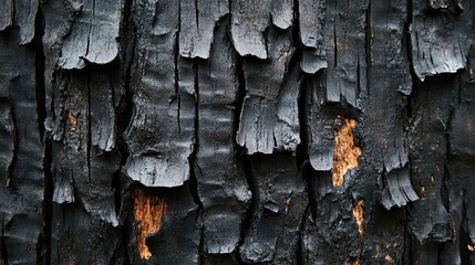 Close-up of Charred Tree Bark, Black and Brown