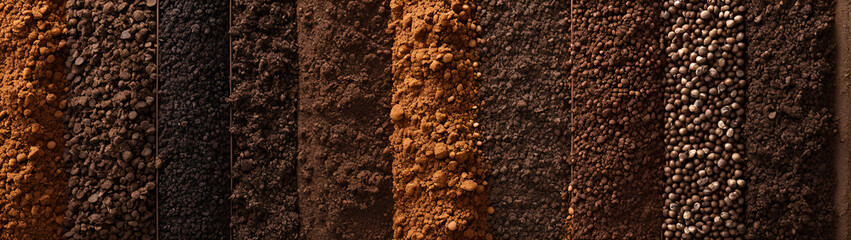 Artistic top-down view of various soil types mixed together great for wallpaper.
