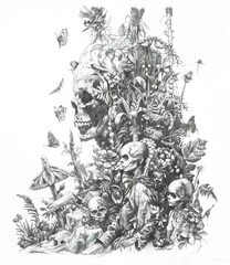 Obraz premium The Skull And The Flowers Illustration