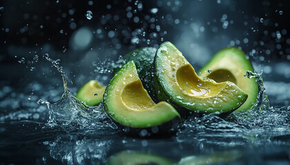 healthy avocado in water with dark background generated by AI