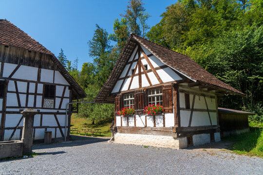 Hofstetten bei Brienz, Switzerland - August 13, 2024: Old farm inside the Freilichtmuseum Ballenberg open-air museum in the canton of Bremen
