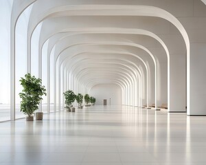 Obraz premium A futuristic airport terminal with expansive arches, structural innovation in open space design, natural light-filled