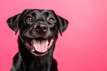 Smiling dog with happy expression face Isolated on magenta background , ai