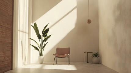 Minimalist Living Room With Plant and Chair