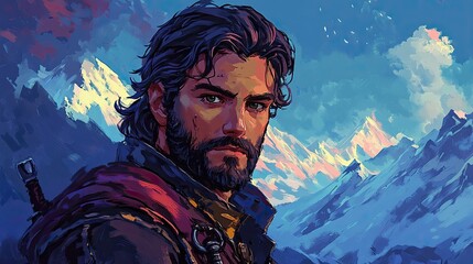 A pixel art portrait of a pixelated adventurer, their pixelated expression conveying a sense of determination and courage.