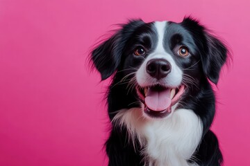 Smiling dog with happy expression face Isolated on magenta background , ai