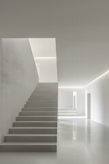 Obraz premium Modern White Concrete Staircase In A Minimalist Hallway