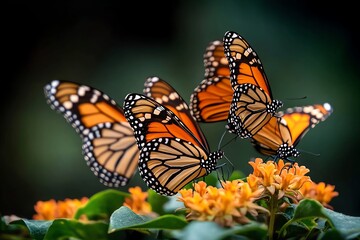 Fototapeta premium A swarm of monarch butterflies migrating, their delicate wings fluttering as they travel thousands of miles across the continent