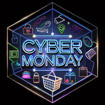 a neon cyber monday ign with glowing effects.