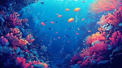 Vibrant Coral Reef with Colorful Fish Underwater Scene