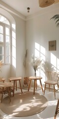Fototapeta premium Sunlight Streaming Through Window in Minimalist Living Room