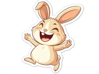 Fototapeta premium Cute and cheerful cartoon rabbit with big ears, happily jumping, ideal for children's themes and designs.