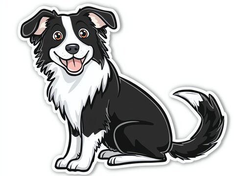 Cute cartoon illustration of a happy black and white dog sitting, perfect for pet-themed projects and designs.